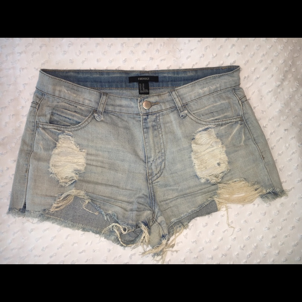 Ripped denim cut off shorts